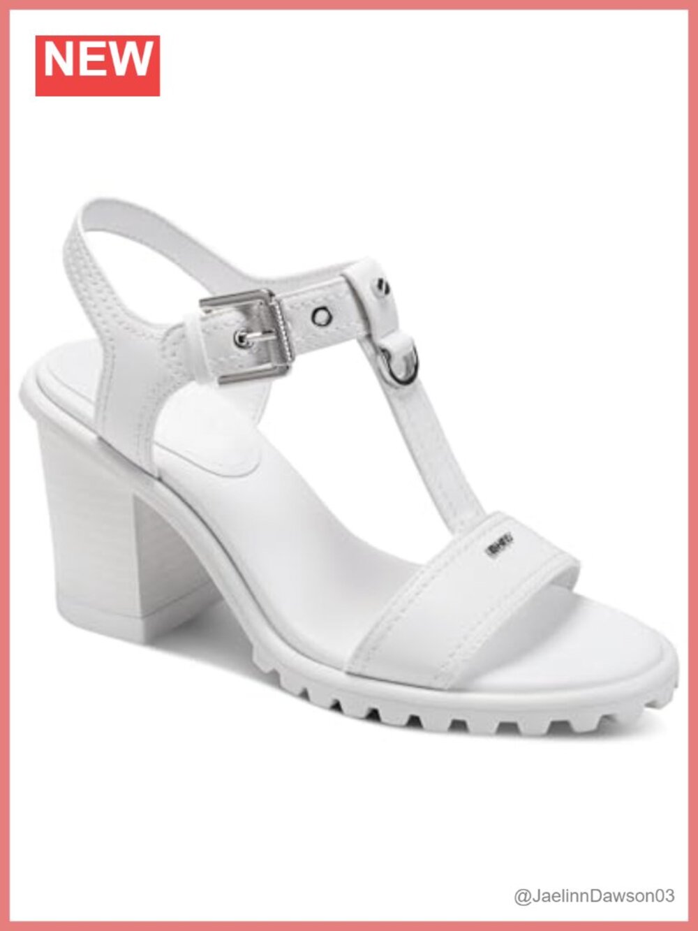DKNY Women's Marg T-Strap Dress Heel Block Heel Pump White